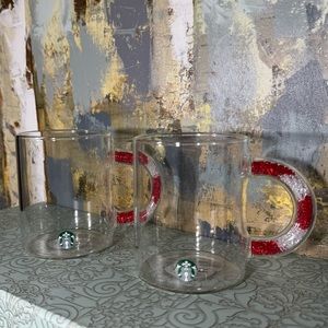 Starbucks Glass Candy Cane Jewel Handle Cup Bundle